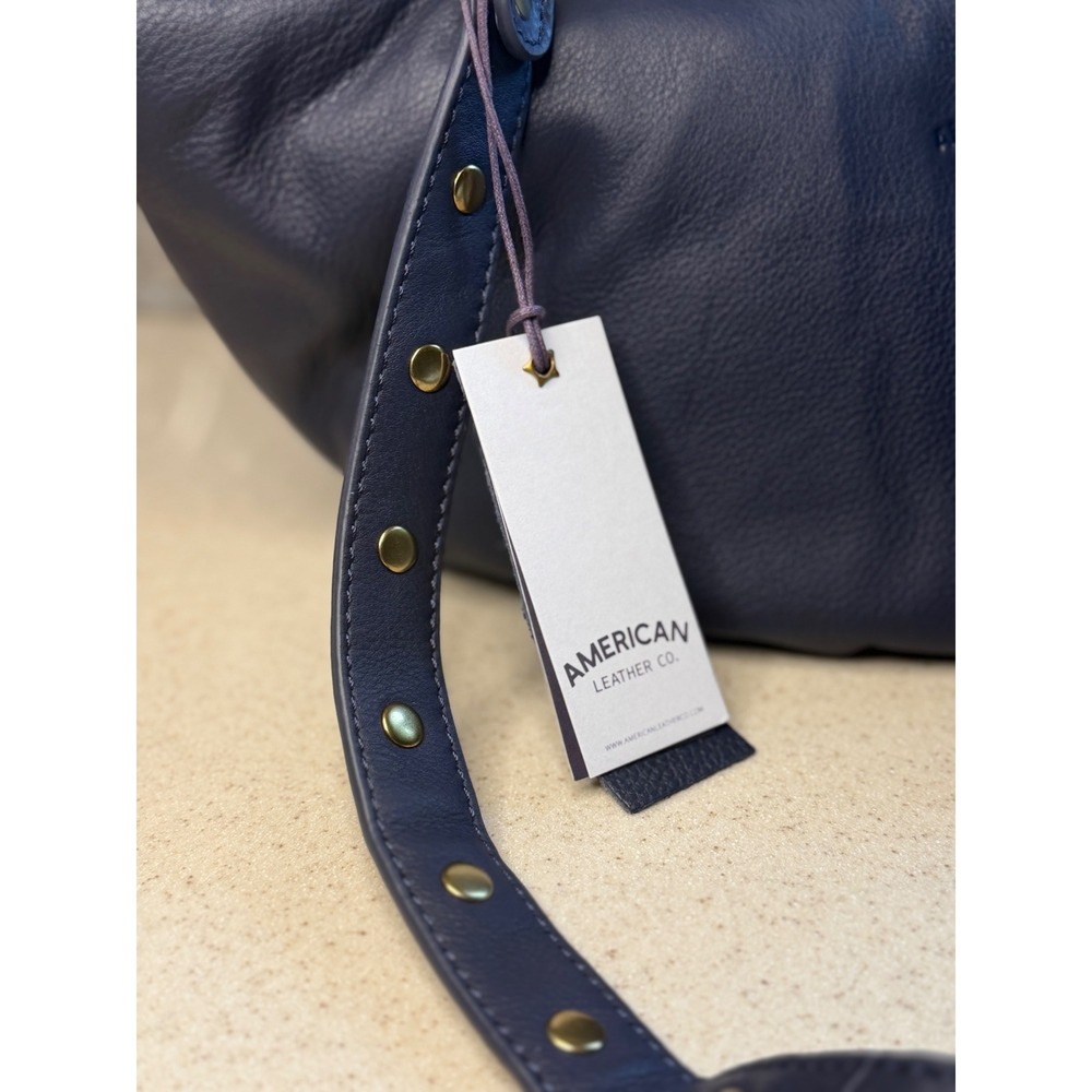 American Leather Co Notting Hill Convertible Crossbody Dark Navy Blue Hobo Bag - Picture 3 of 8